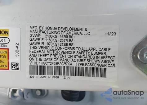 2024 Honda Accord Hybrid Sport from USA, damaged, VIN 1HGCY2F53RA025004